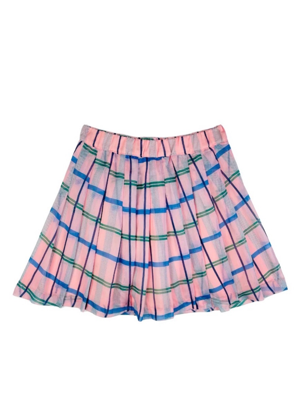 BURU The Classic Pleated Tennis Skirt, Pink & Blue Plaid, L